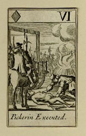 The Popish Plot playing card of Pickering being executed.
